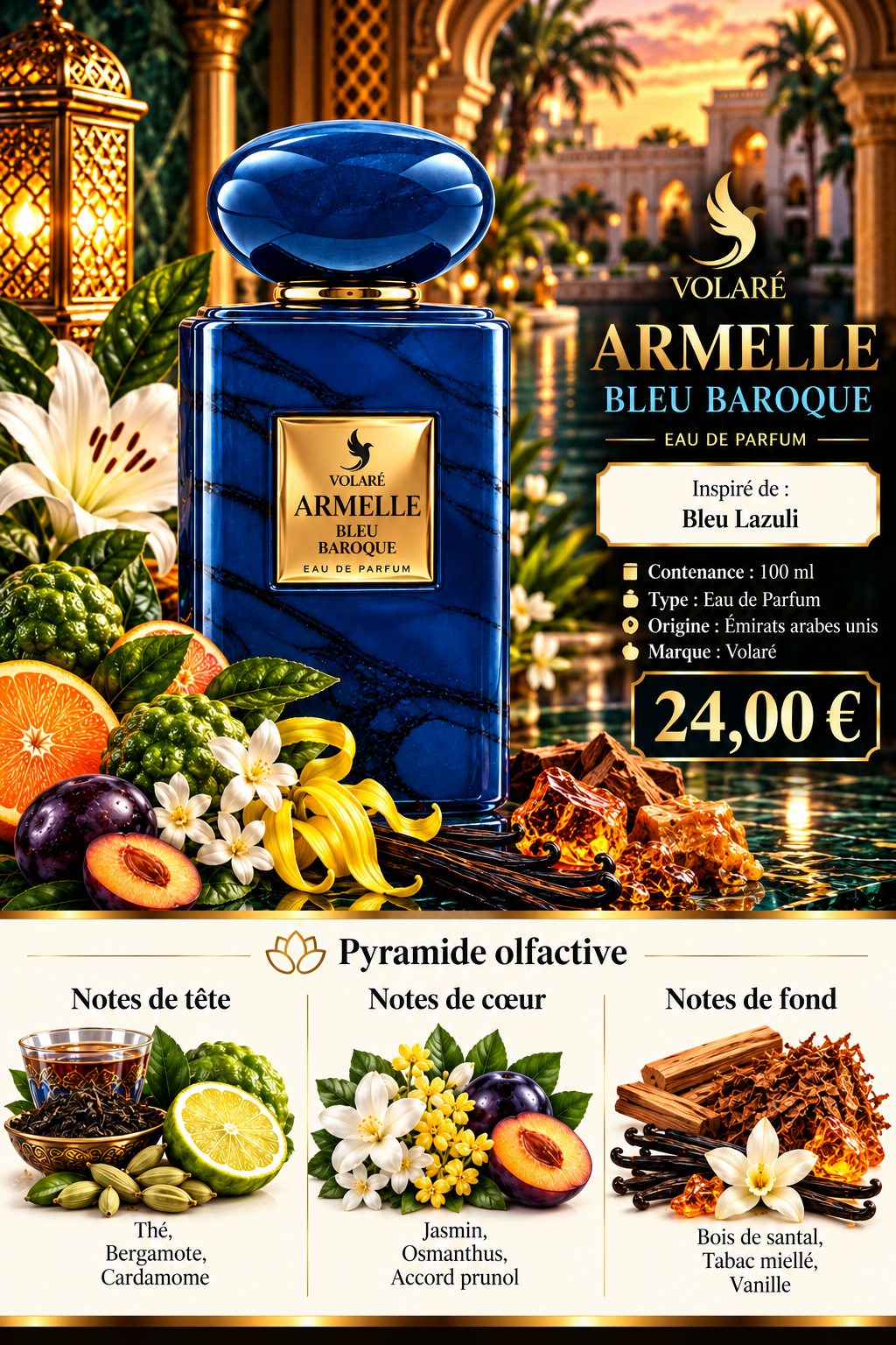 Présentation du parfum ARMELLE BLEU BAROQUE