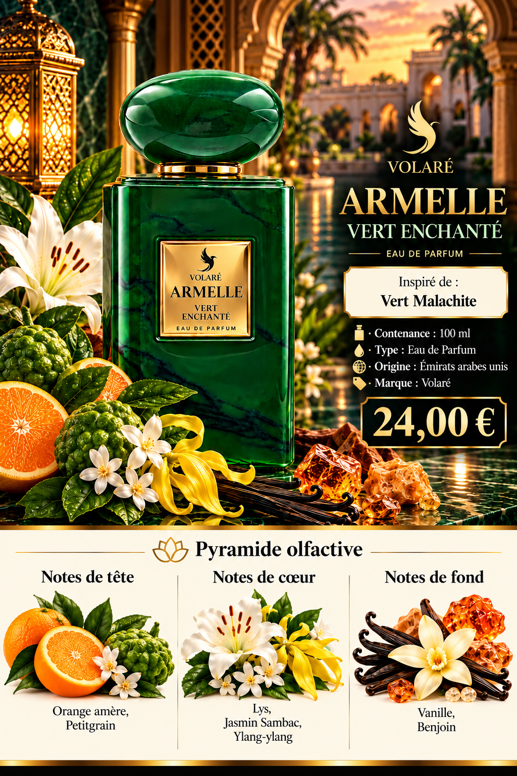 Présentation du parfum ARMELLE VERT ENCHANTÉ